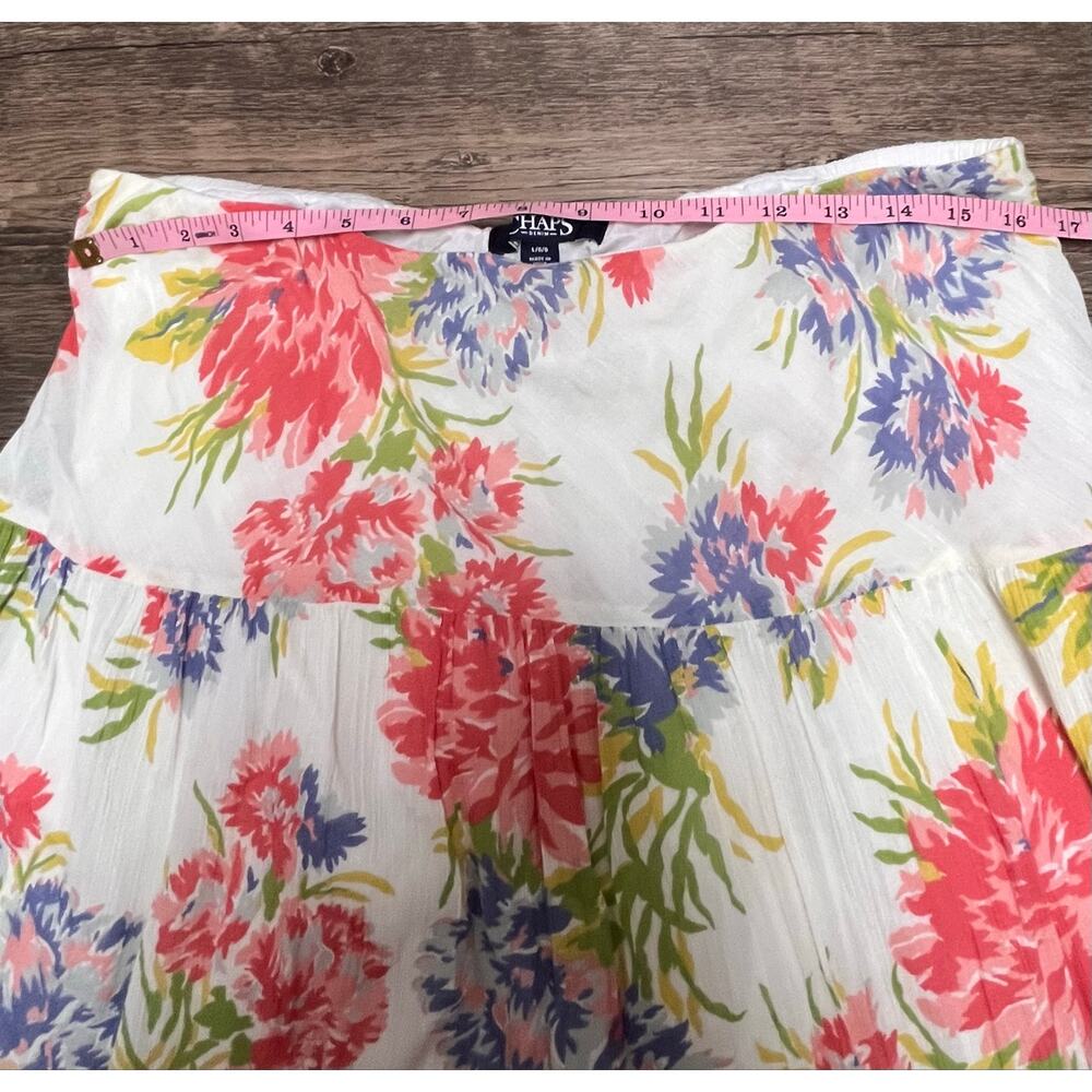 Chaps Denim Floral Tiered Maxi Skirt L 10/12 Cotton Boho Coastal Cottagecore - Picture 5 of 8